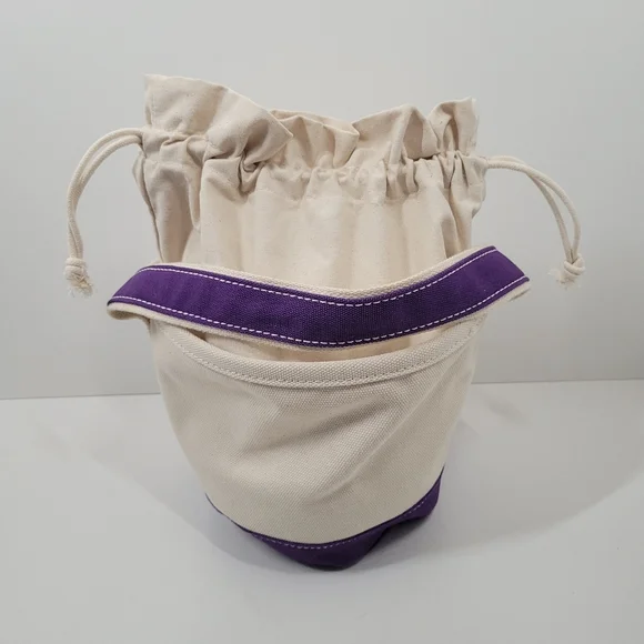 Lands' End Purple Handle Hero Embroidered Small Canvas Bucket Tote Bag - Picture 2 of 4